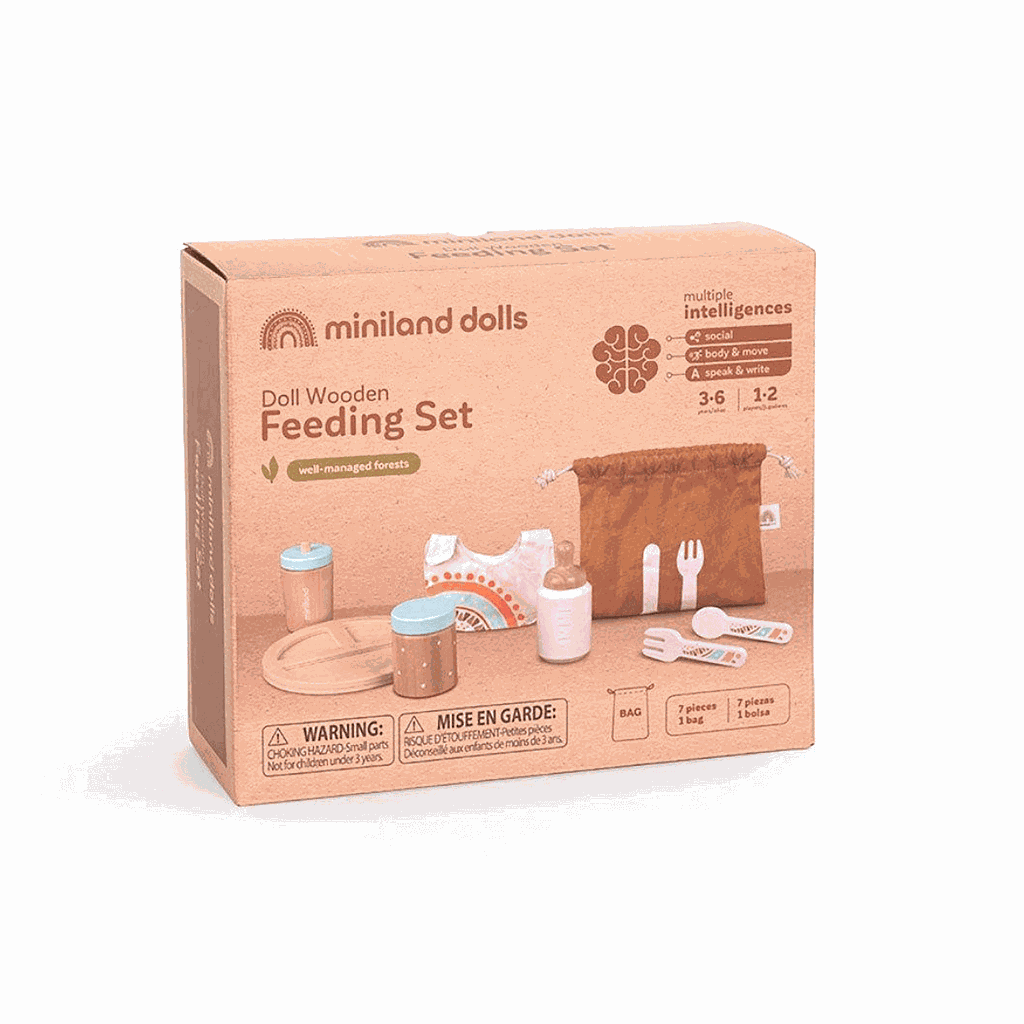 Set De Higiene De Madera Para Muñecos Miniland | Orinal, Pañal, Jabón Y Crema | Bolsa De Tela Incluida